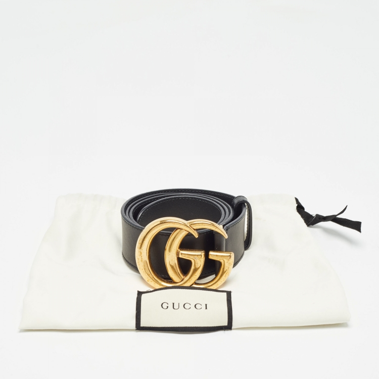 Pre Owned Gucci Black Leather GG Marmont Buckle Belt 80CM