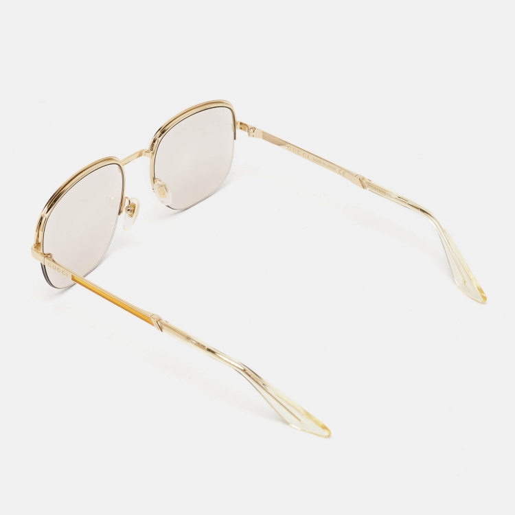 Pre Owned Gucci Gold Tone Frame GG0777S Aviators Sunglasses