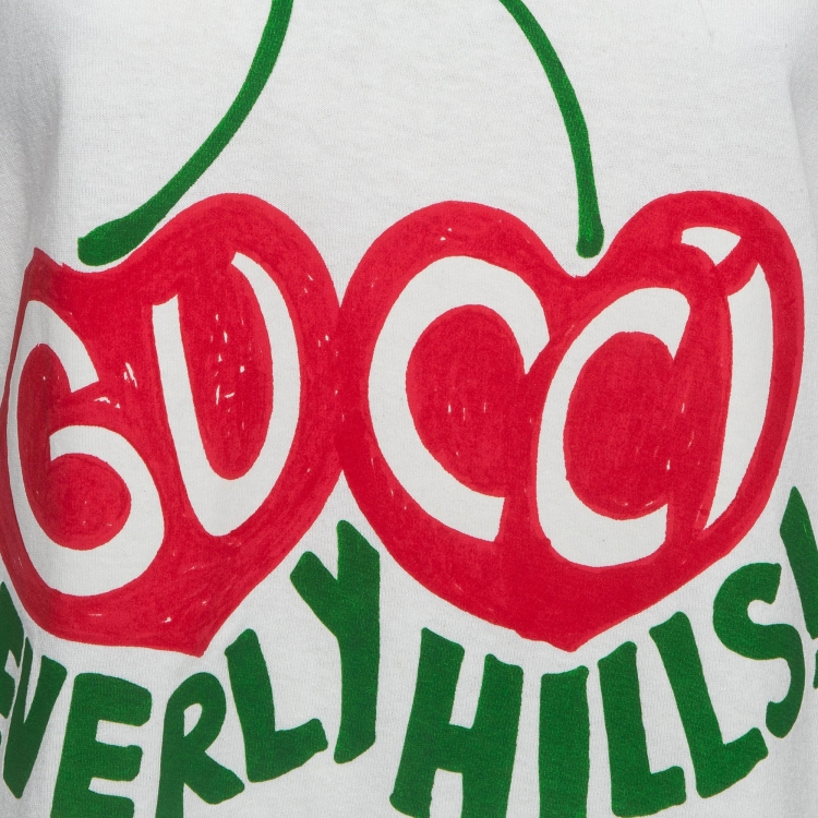 Pre Owned Gucci Cream Beverly Hills Cherry Print Cotton T-Shirt M