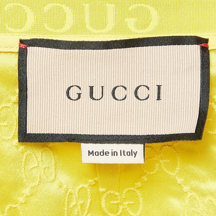 Pre Owned Gucci Yellow GG Patterned Silk Midi Skirt L