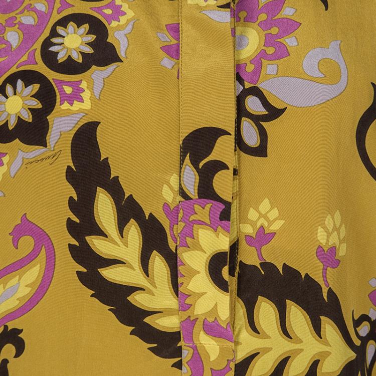 Pre Owned Gucci Yellow Paisley Printed Silk Oversized Blouse M