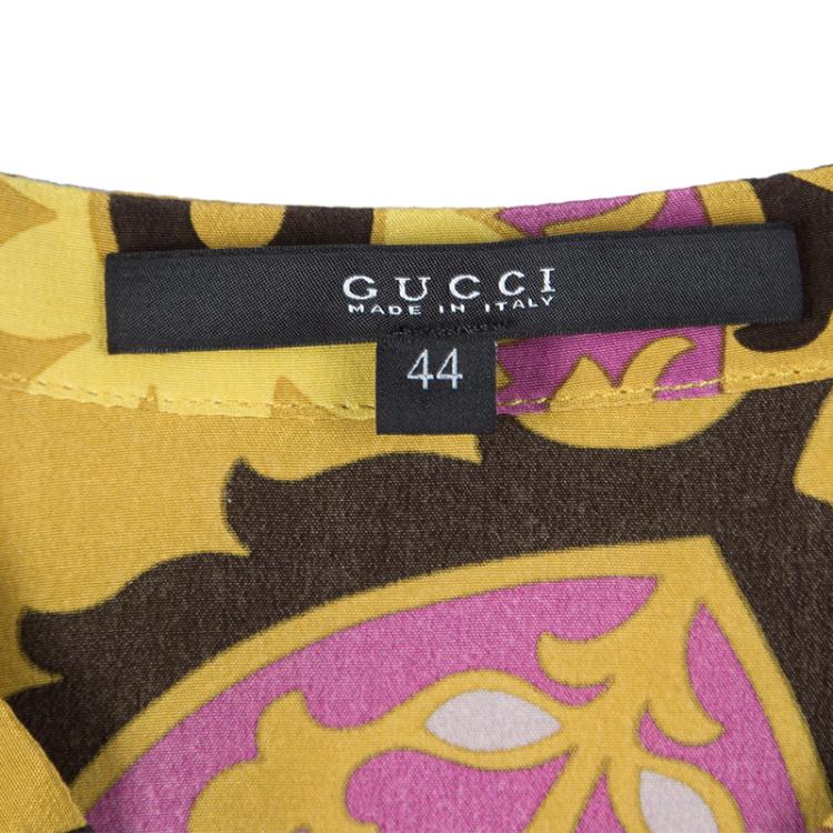 Pre Owned Gucci Yellow Paisley Printed Silk Oversized Blouse M