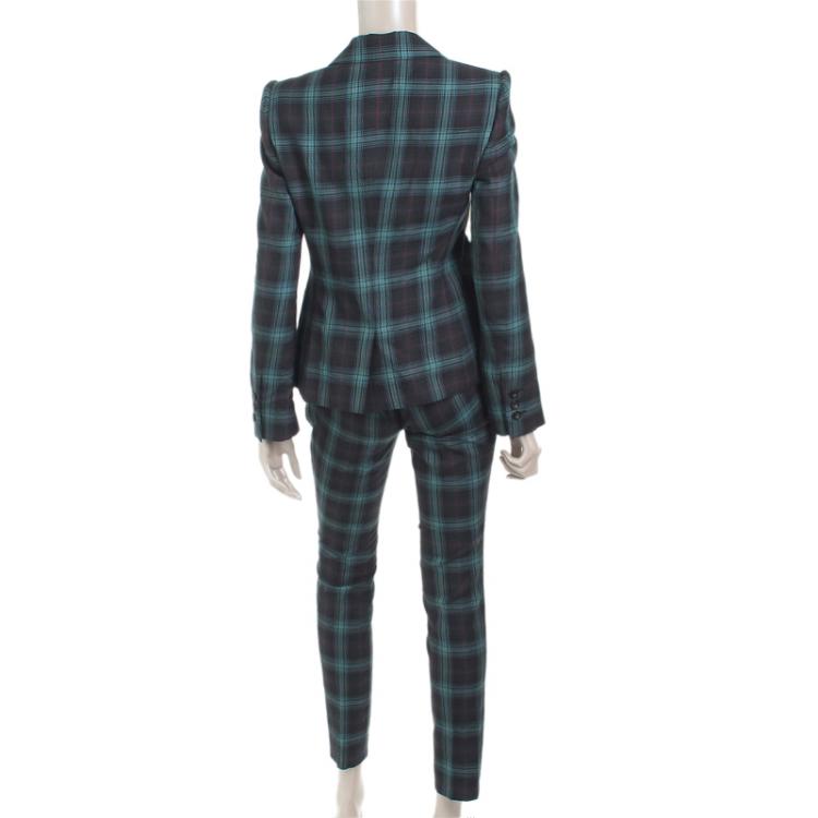 Pre Owned Gucci Green Checked Pattern Pantsuit S