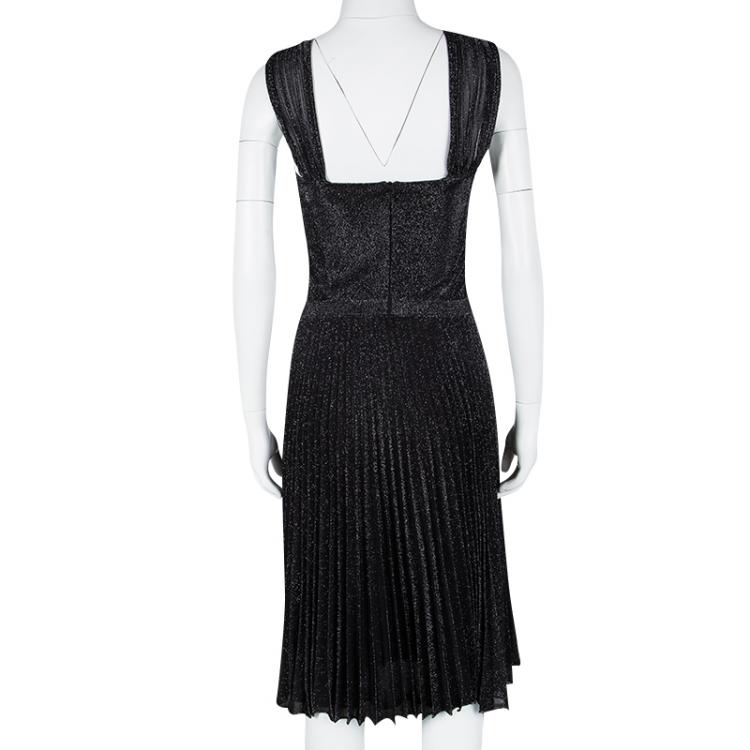 Pre Owned Gucci Black Lurex Knit Front Twist Detail Pleated Dress L