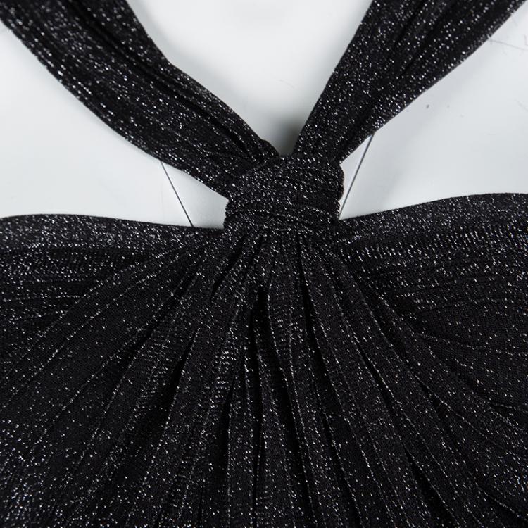 Pre Owned Gucci Black Lurex Knit Front Twist Detail Pleated Dress L