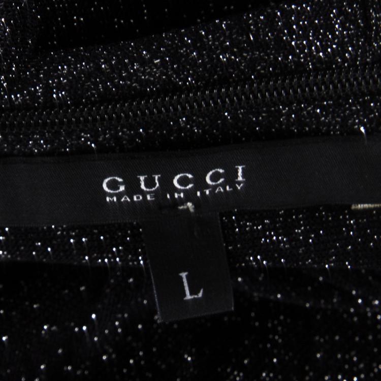 Pre Owned Gucci Black Lurex Knit Front Twist Detail Pleated Dress L