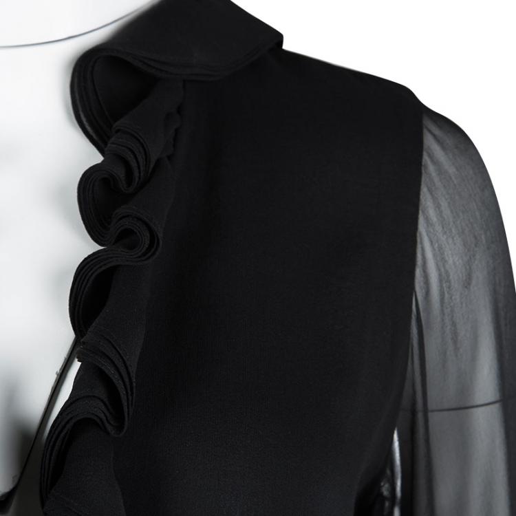 Pre Owned Gucci Black Silk Ruffle Detail Long Sleeve Sheer Blouse S