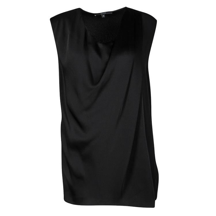 Pre Owned Gucci Black Draped Layered Sleeveless Top L