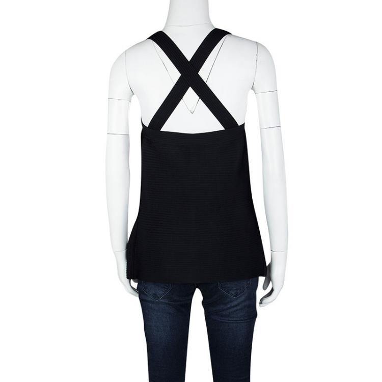 Pre Owned Gucci Black Rib Knit Cross Back Detail Sleeveless Top L