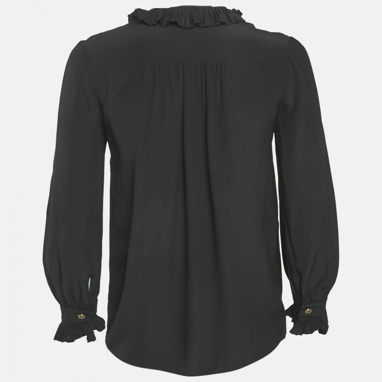Pre Owned Gucci Black Silk Ruffled Long Sleeve Shirt M