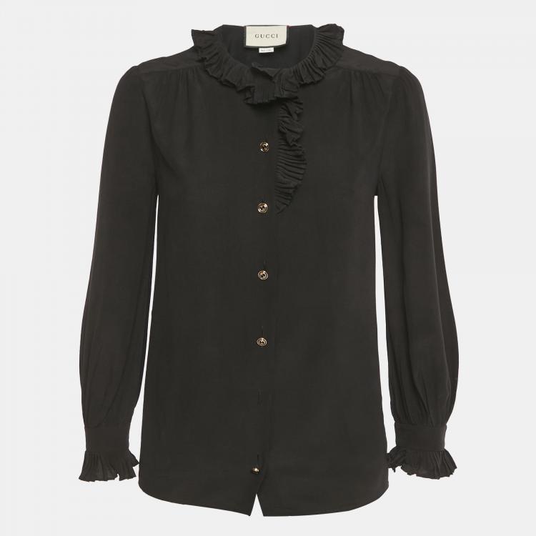 Pre Owned Gucci Black Silk Ruffled Long Sleeve Shirt M