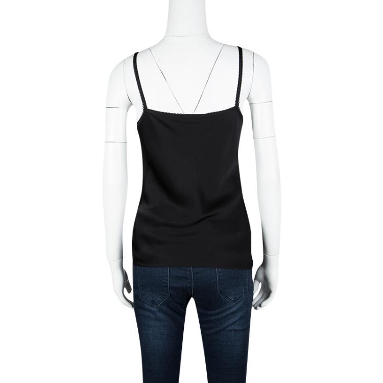 Pre Owned Gucci Black Embellished Bee Applique Detail Silk Camisole S