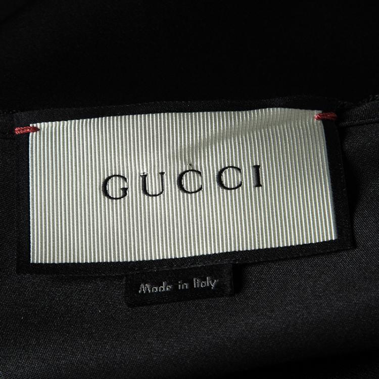 Pre Owned Gucci Black Embellished Bee Applique Detail Silk Camisole S