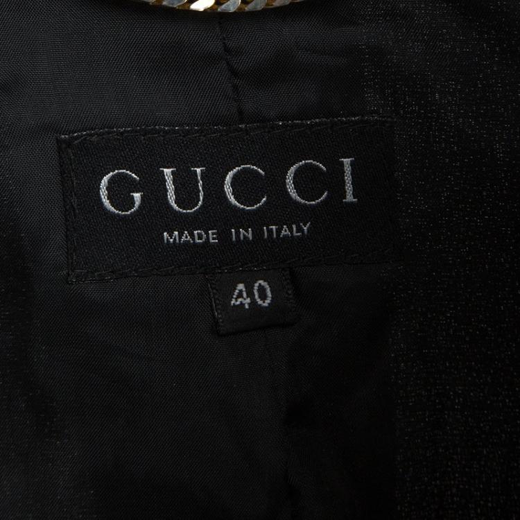 Pre Owned Gucci Black Wool Pinstriped Belted Long Blazer S