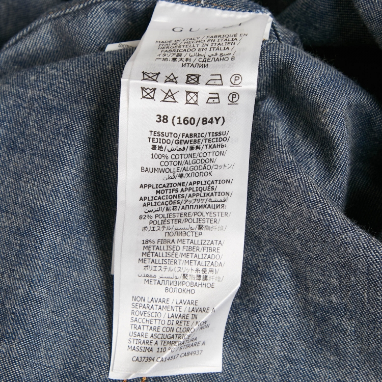Pre Owned Gucci Blue Vintage Logo Patch Work Denim Shirt S