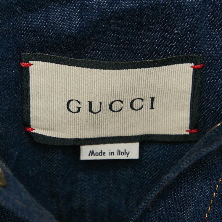 Pre Owned Gucci Blue Vintage Logo Patch Work Denim Shirt S