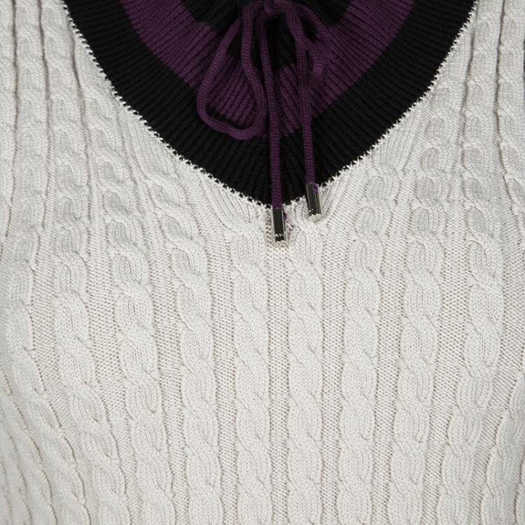 Pre Owned Gucci Beige Contrast Trim Detail Cable Knit Sleeveless Sweater S