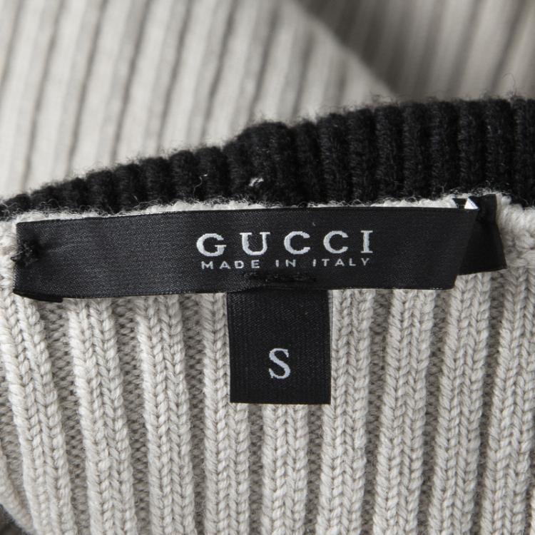 Pre Owned Gucci Beige Contrast Trim Detail Cable Knit Sleeveless Sweater S