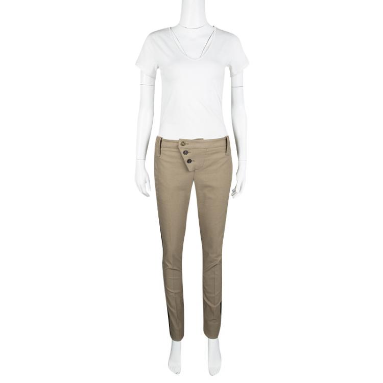 Pre Owned Gucci Brown Cotton Contrast Trim Buckle Detail Tapered Trousers M