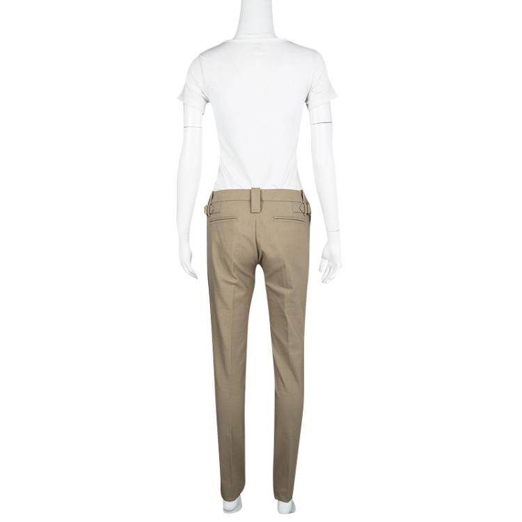 Pre Owned Gucci Brown Cotton Contrast Trim Buckle Detail Tapered Trousers M
