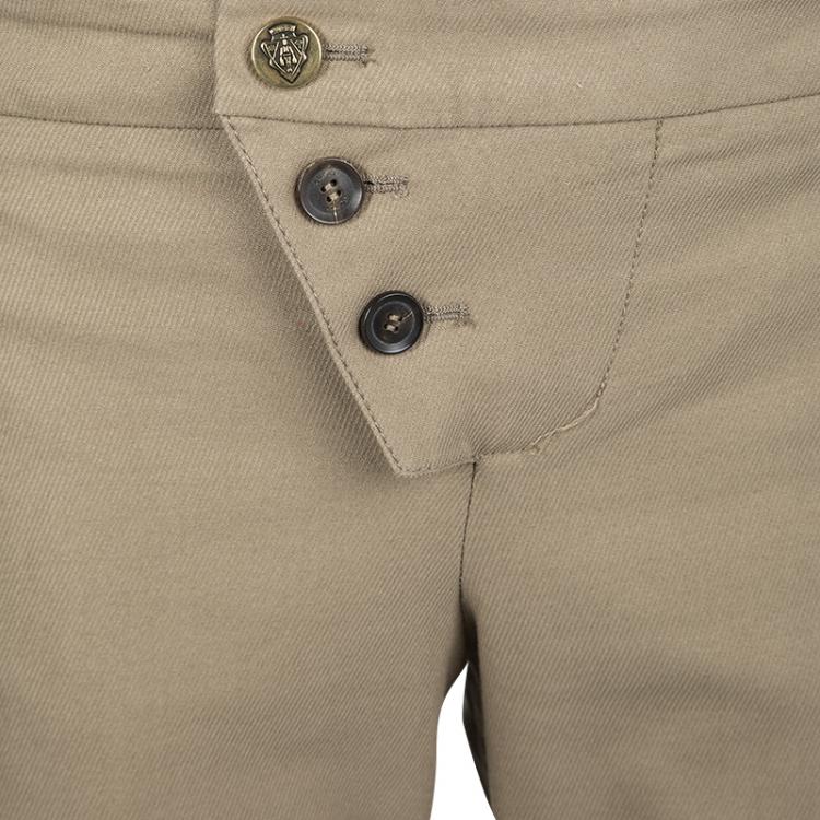 Pre Owned Gucci Brown Cotton Contrast Trim Buckle Detail Tapered Trousers M