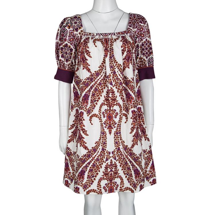 Pre Owned Gucci Multicolor Floral Printed Short Sleeve Cotton Dress S