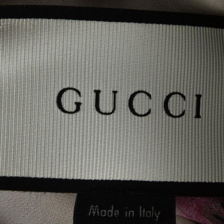 Pre Owned Gucci Beige Floral Print Silk Ruffle Detail Long Sleeve Blouse L