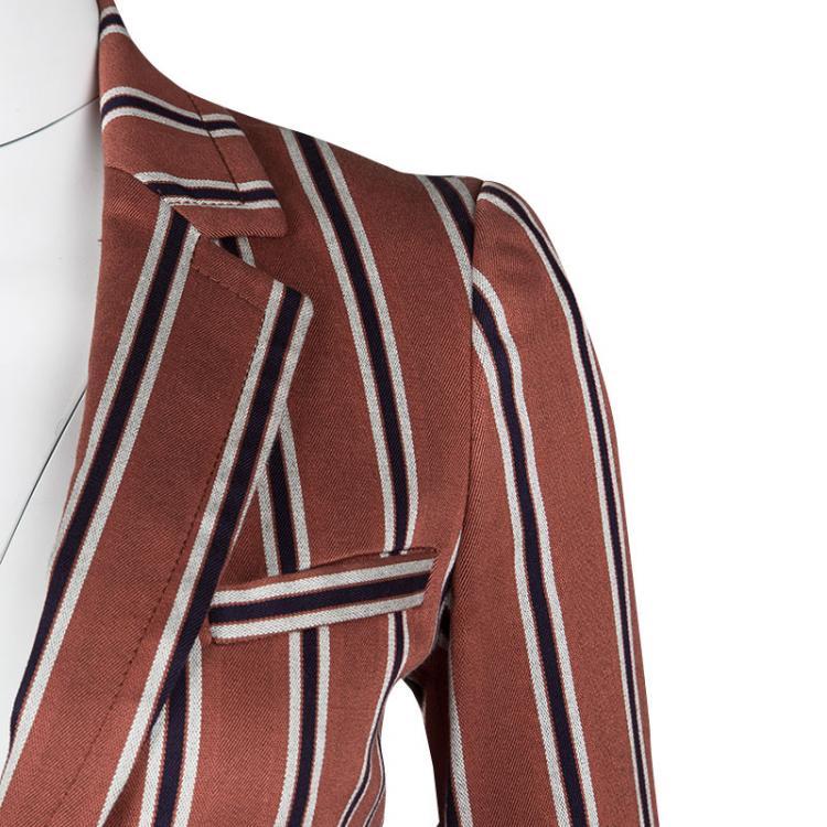 Pre Owned Gucci Rust Orange and Navy Blue Regimental Striped Cotton Palma Blazer S