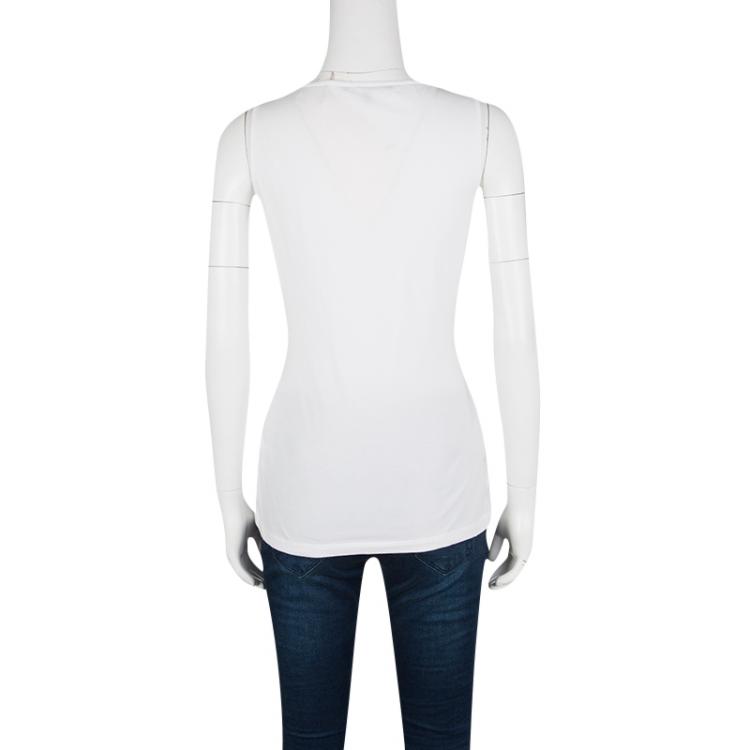 Pre Owned Gucci White Web Buckle Detail Sleeveless Top L