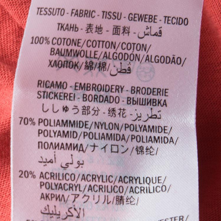 Pre Owned Gucci L'aveugle Par Amour Red Embroidered Cat Motif T-Shirt L