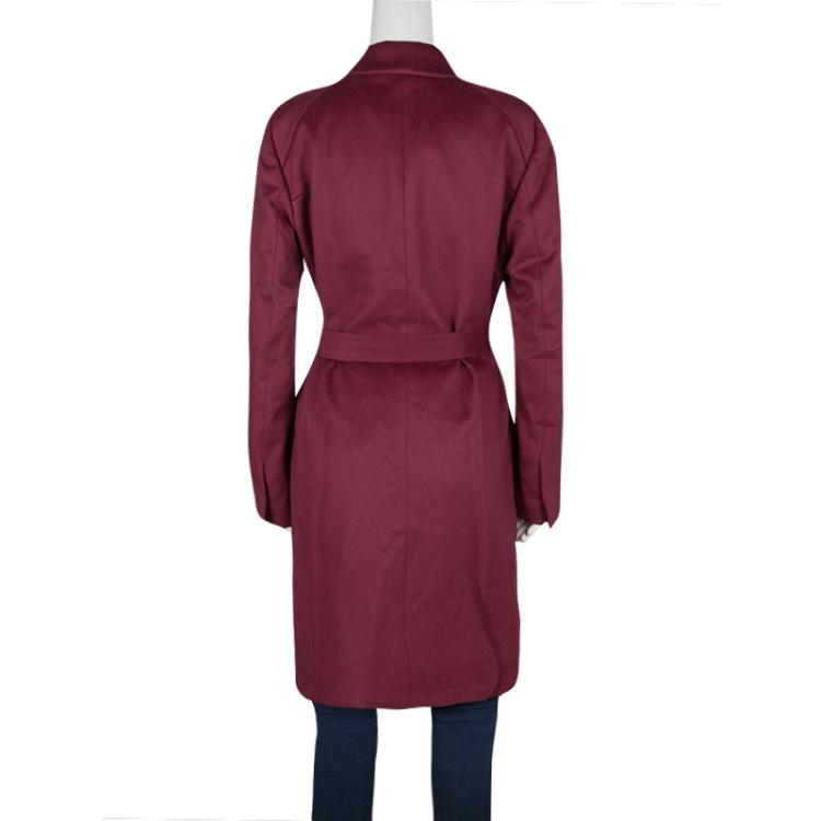 Pre Owned Gucci Burgundy Wool Belted Long Coat M