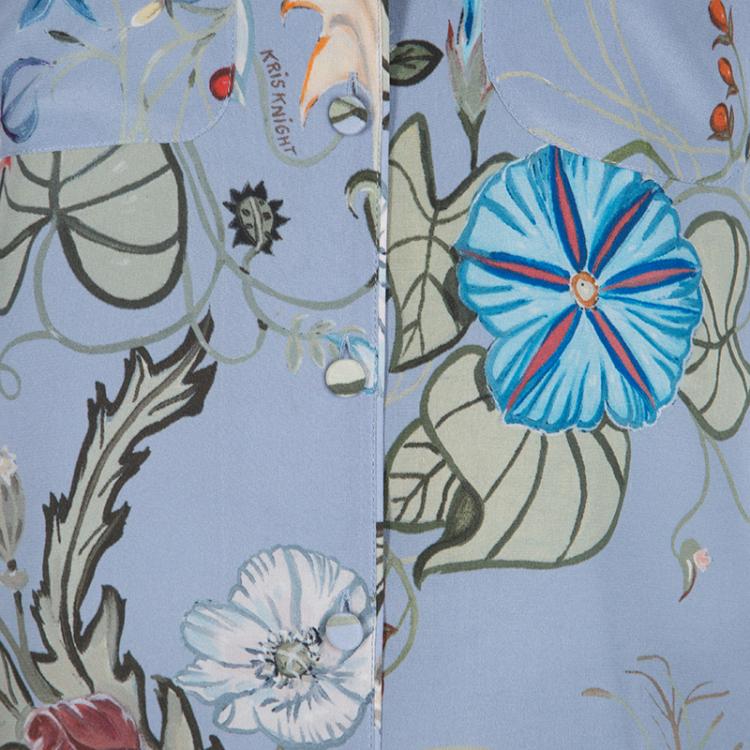 Pre Owned Gucci Blue  'Flora' by Kris Knight Printed Sleeveless Silk Shirt M