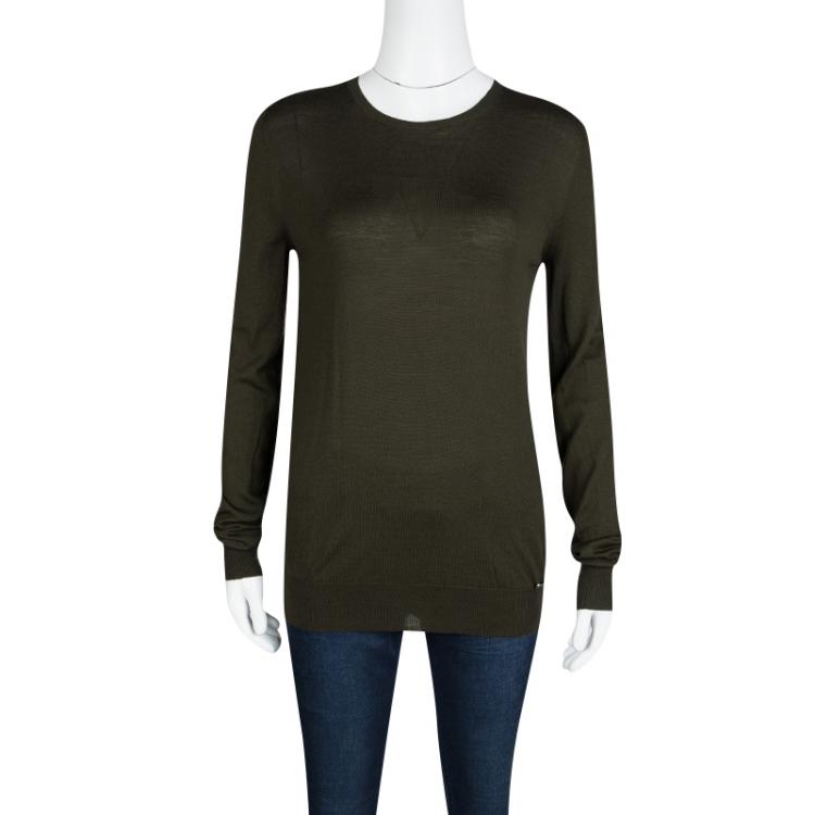 Pre Owned Gucci Deep Olive Green Wool Long Sleeve Sweater L