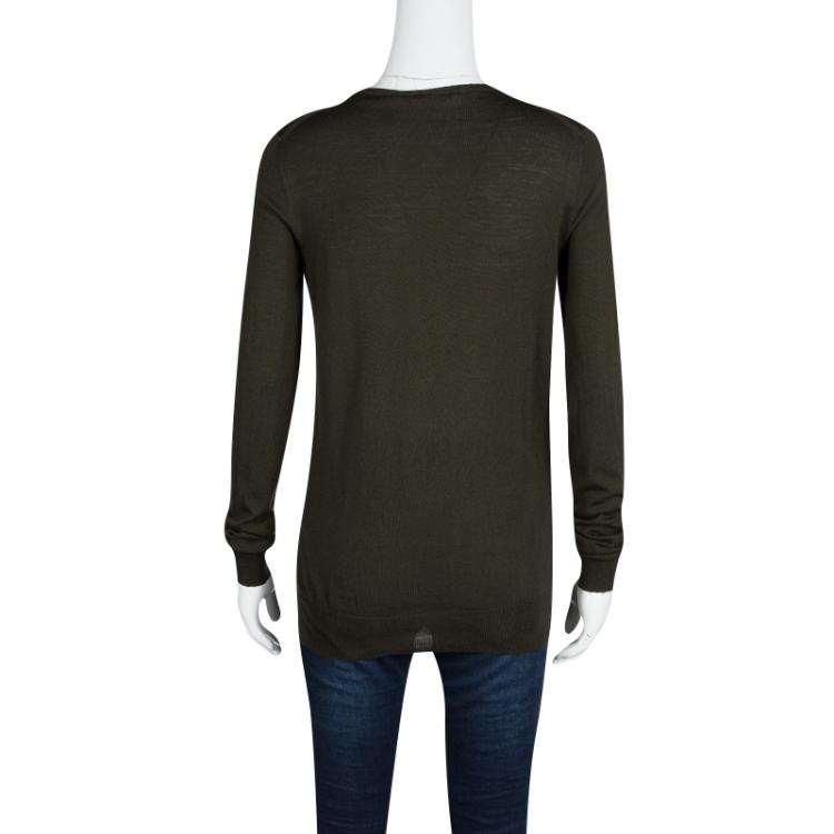 Pre Owned Gucci Deep Olive Green Wool Long Sleeve Sweater L