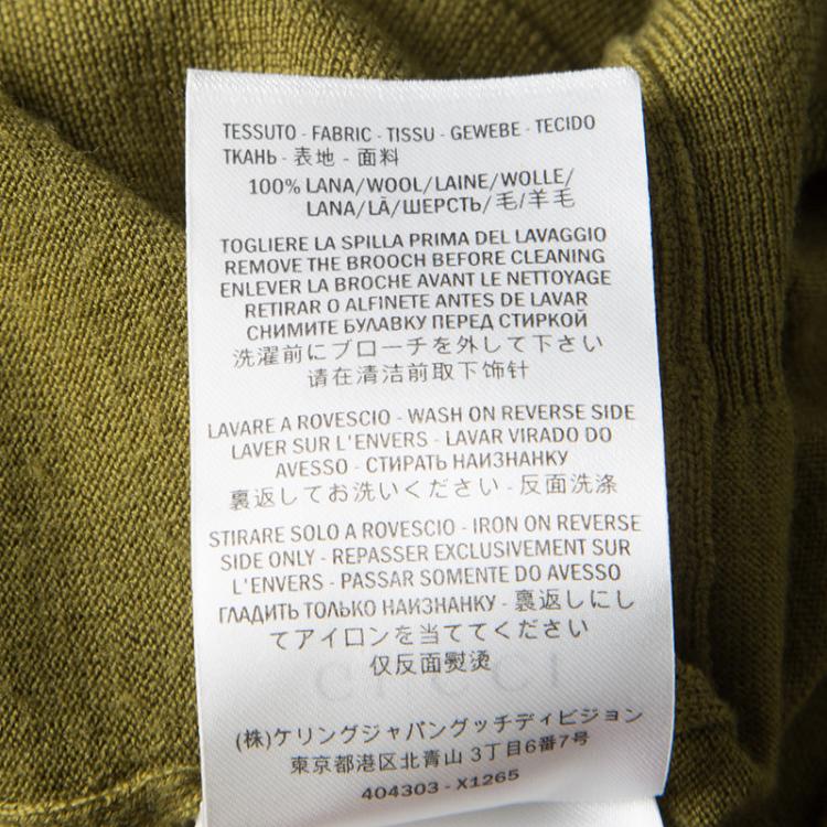 Pre Owned Gucci Olive Green Floral Brooch Tie Detail Sleeveless Wool Top L