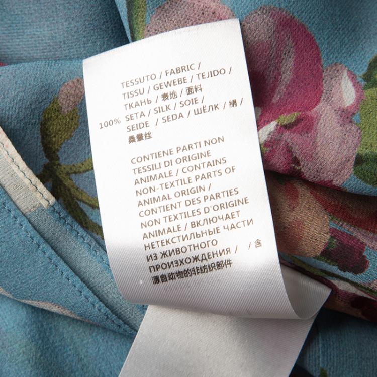 Pre Owned Gucci Blue Floral Printed Silk Tie Detail Sleeveless Top M