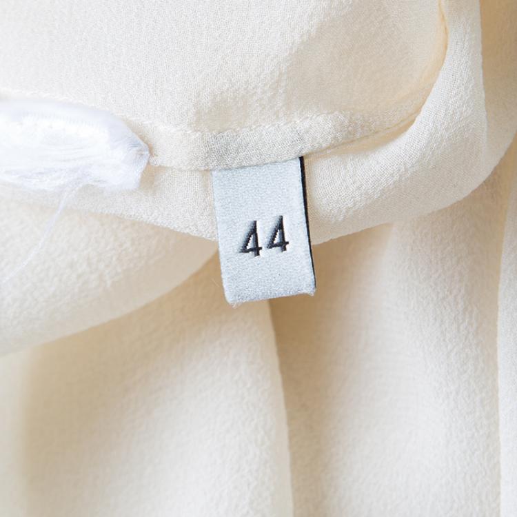 Pre Owned Gucci Cream Contrast Trim Ruffle Detail Long Sleeve Blouse M