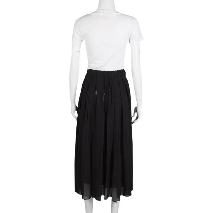 Pre Owned Gucci Black Silk Elasticized Waist Detail Pleated Midi Skirt S