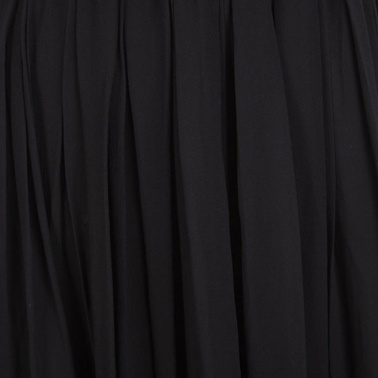 Pre Owned Gucci Black Silk Elasticized Waist Detail Pleated Midi Skirt S