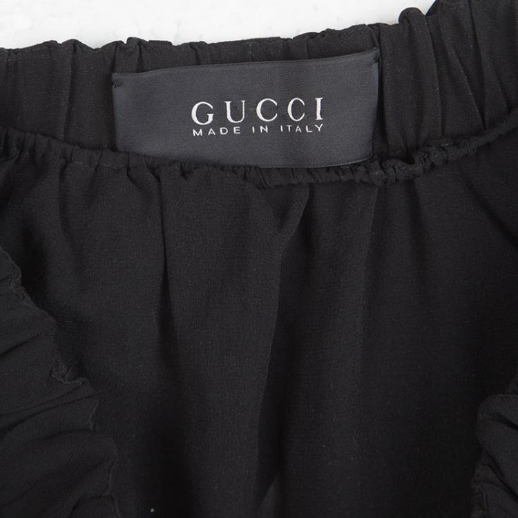 Pre Owned Gucci Black Silk Elasticized Waist Detail Pleated Midi Skirt S
