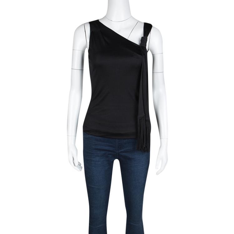 Pre Owned Gucci Black Knit Drape Tassel Detail Sleeveless Top XS