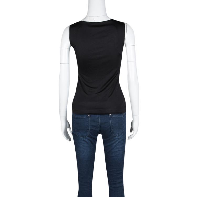 Pre Owned Gucci Black Knit Drape Tassel Detail Sleeveless Top XS