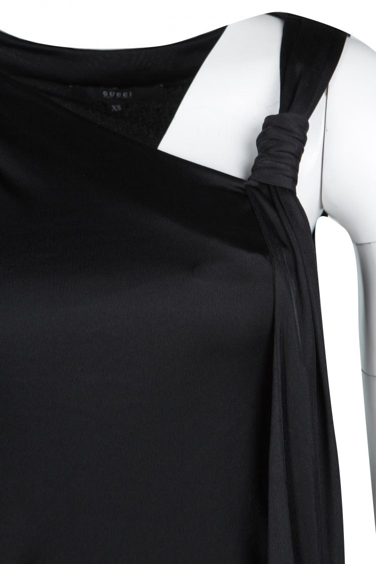 Pre Owned Gucci Black Knit Drape Tassel Detail Sleeveless Top XS