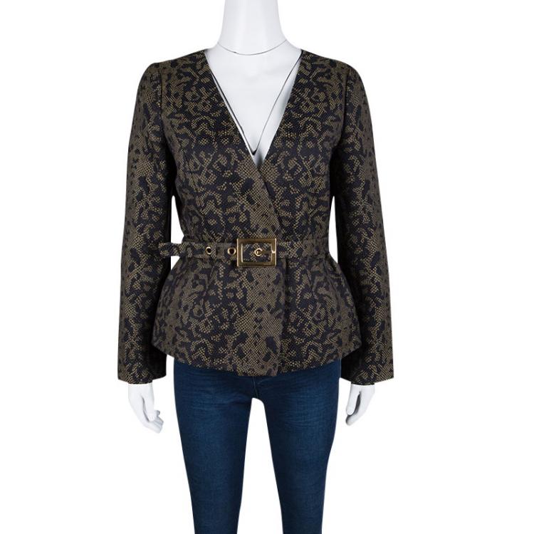 Pre Owned Gucci Multicolor Python Pattern Belted Jacquard Jacket M