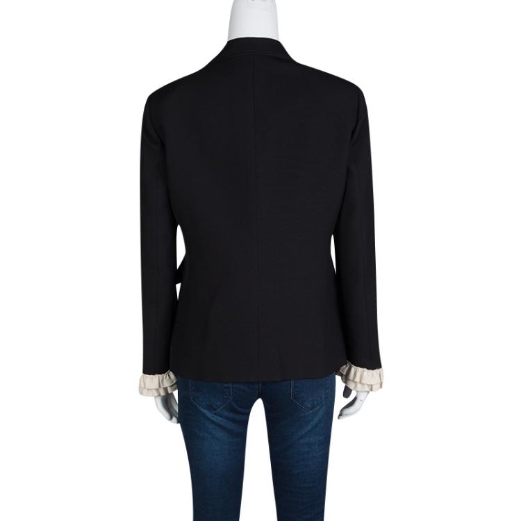 Pre Owned Gucci Black Silk Wool Ruffled Cuff Detail Blazer M