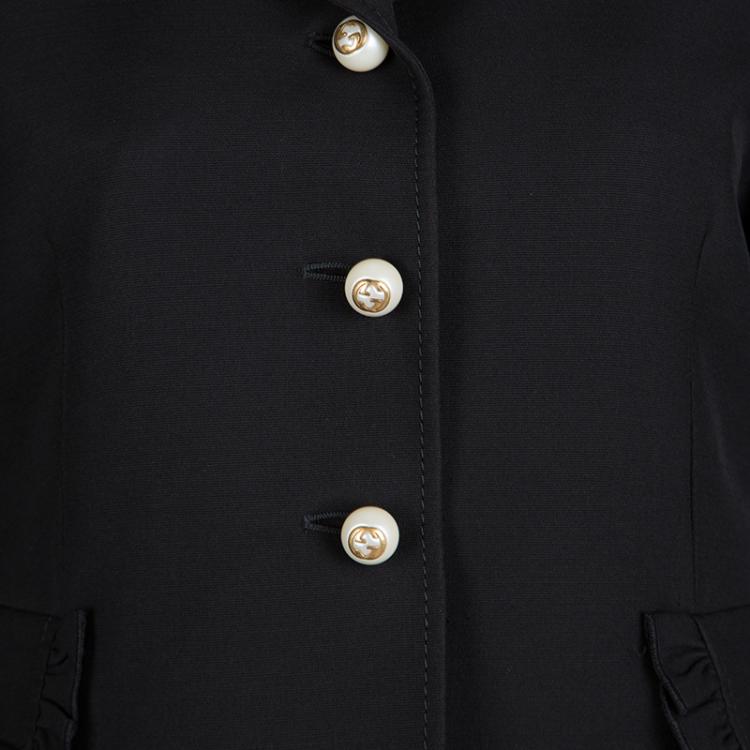 Pre Owned Gucci Black Silk Wool Ruffled Cuff Detail Blazer M
