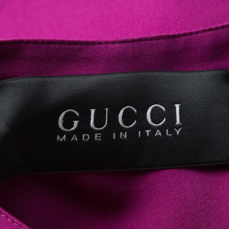 Pre Owned Gucci Purple Plisse Ruffle Detail Long Sleeve Silk Blouse S