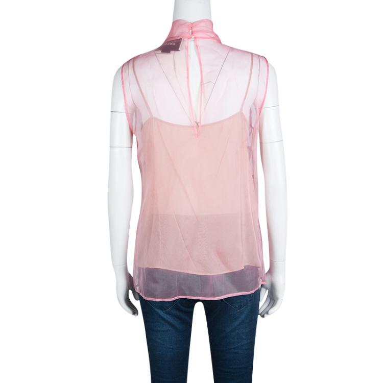 Pre Owned Gucci Pink Organza Bow Detail Sleeveless Blouse M