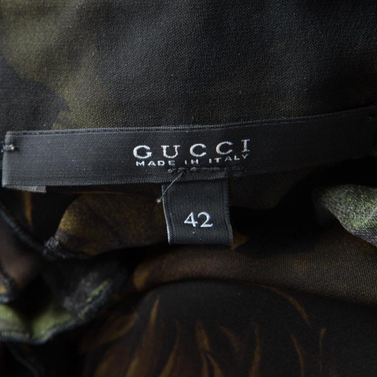 Pre Owned Gucci Black Floral Print Ruffle Detail Sleeveless Silk Blouse M