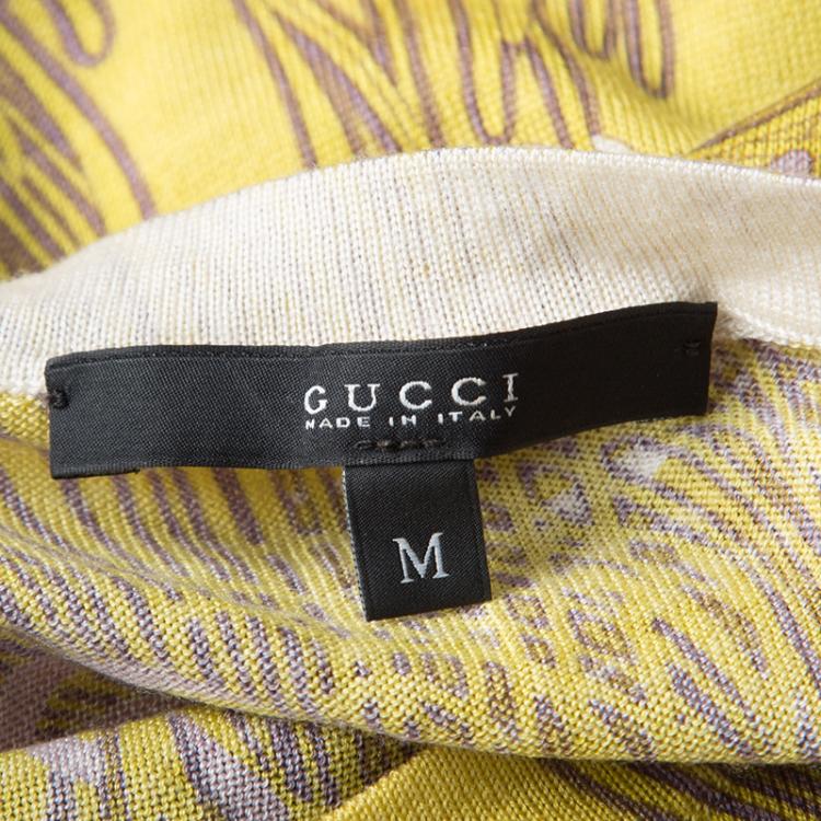 Pre Owned Gucci Mustard Yellow Floral Printed Knit Sleeveless Top M